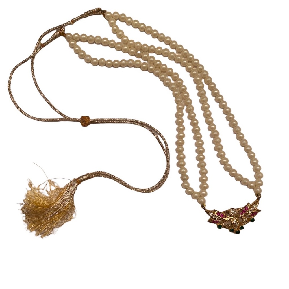 Red, Gold, & Green Faux Pearl Necklace